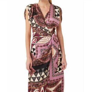 Misa Los Angeles Dress Francesca Midi Satin Wrap  SZ XS NEW